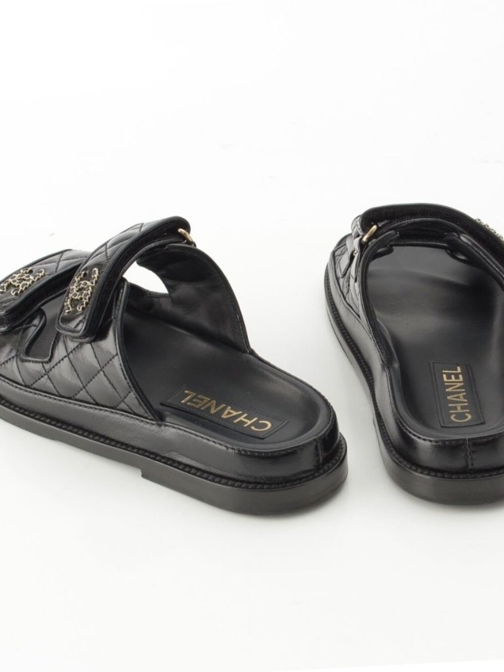 Chanel CC Logo Quilted Velcro Sandals Black 36c - Picture 4 of 10